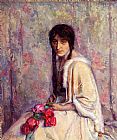 Albert Roelofs A Girl Holding Flowers painting